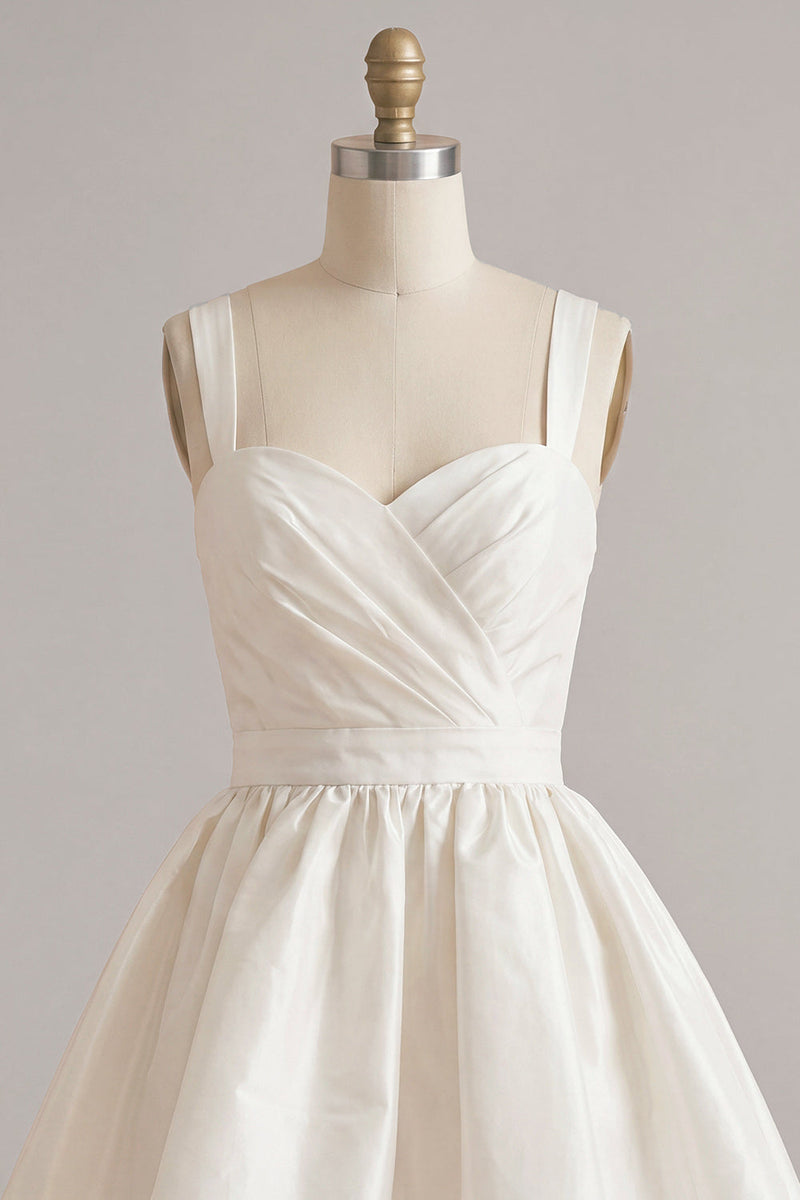 Load image into Gallery viewer, White A-Line Thick Straps Satin Ruched Short Graduation Dress