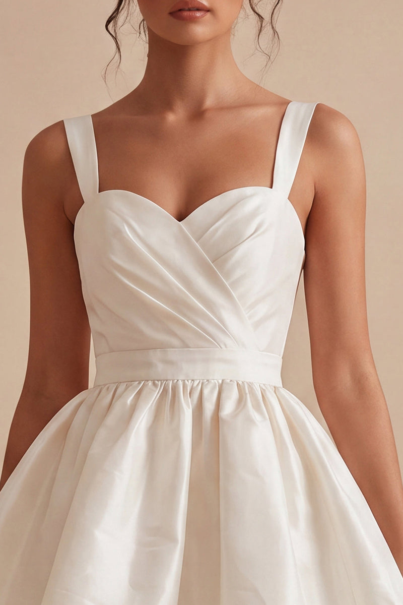 Load image into Gallery viewer, White A-Line Thick Straps Satin Ruched Short Graduation Dress