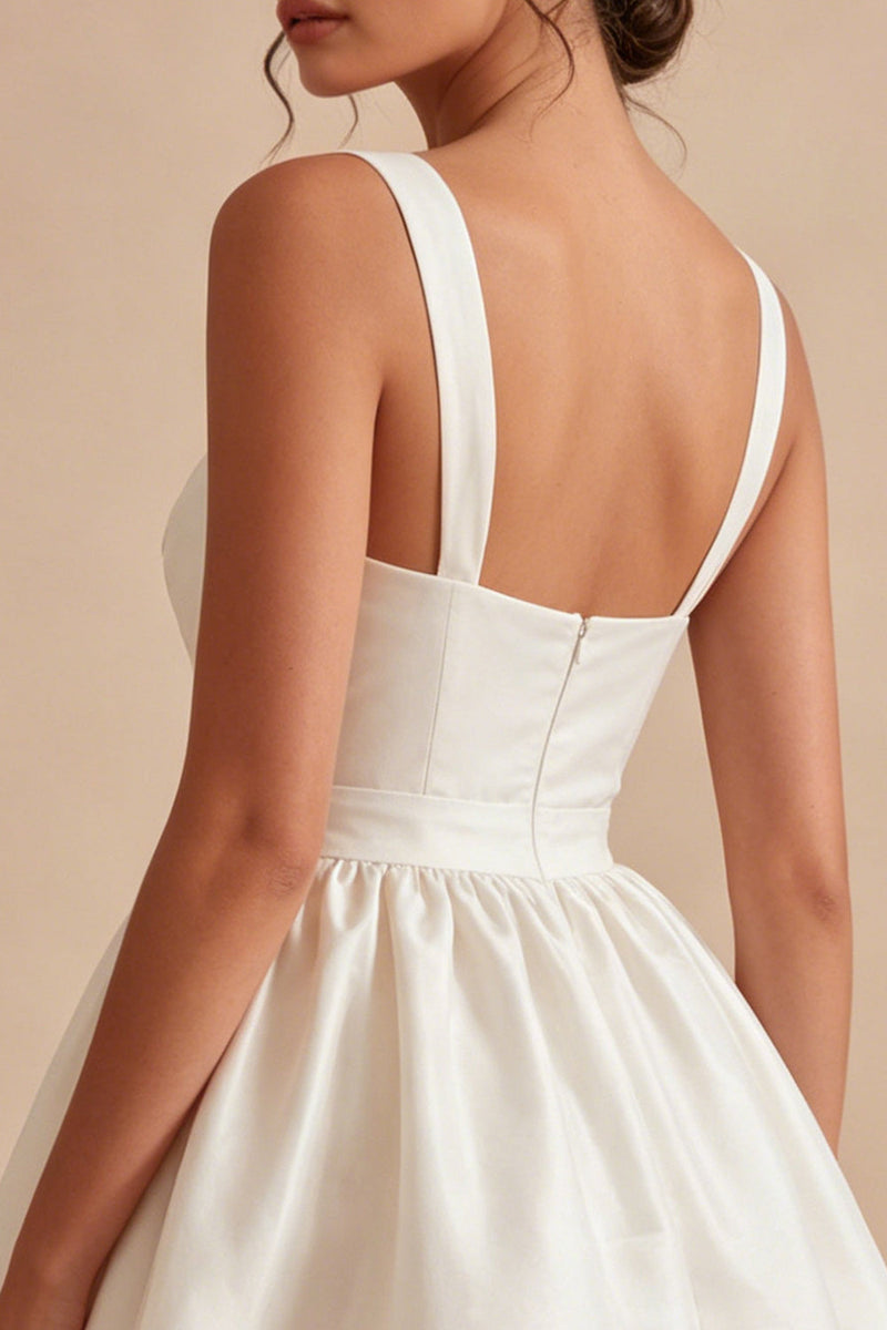 Load image into Gallery viewer, White A-Line Thick Straps Satin Ruched Short Graduation Dress