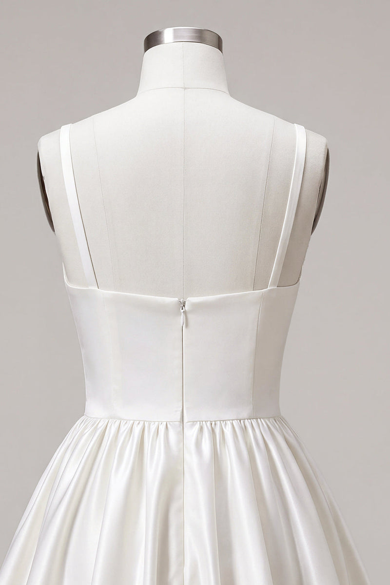 Load image into Gallery viewer, White A-Line Thick Straps Satin Ruched Short Graduation Dress