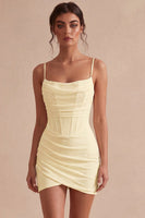 Load image into Gallery viewer, White Tight Ruched Corset Spaghetti Straps Short Graduation Dress