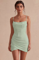 Load image into Gallery viewer, White Tight Ruched Corset Spaghetti Straps Short Graduation Dress