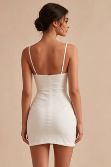 White Tight Ruched Corset Spaghetti Straps Short Graduation Dress