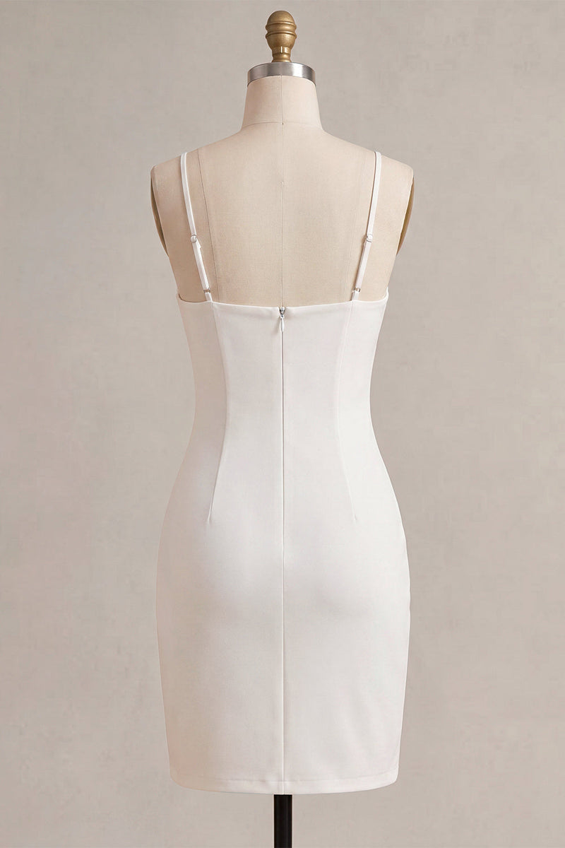 Load image into Gallery viewer, White Tight Ruched Corset Spaghetti Straps Short Graduation Dress