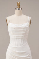 Load image into Gallery viewer, White Tight Ruched Corset Spaghetti Straps Short Graduation Dress