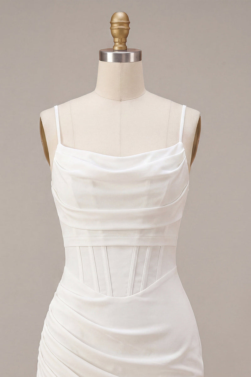 Load image into Gallery viewer, White Tight Ruched Corset Spaghetti Straps Short Graduation Dress