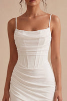 Load image into Gallery viewer, White Tight Ruched Corset Spaghetti Straps Short Graduation Dress