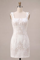 Load image into Gallery viewer, White Tight Square Neck Short Graduation Dress