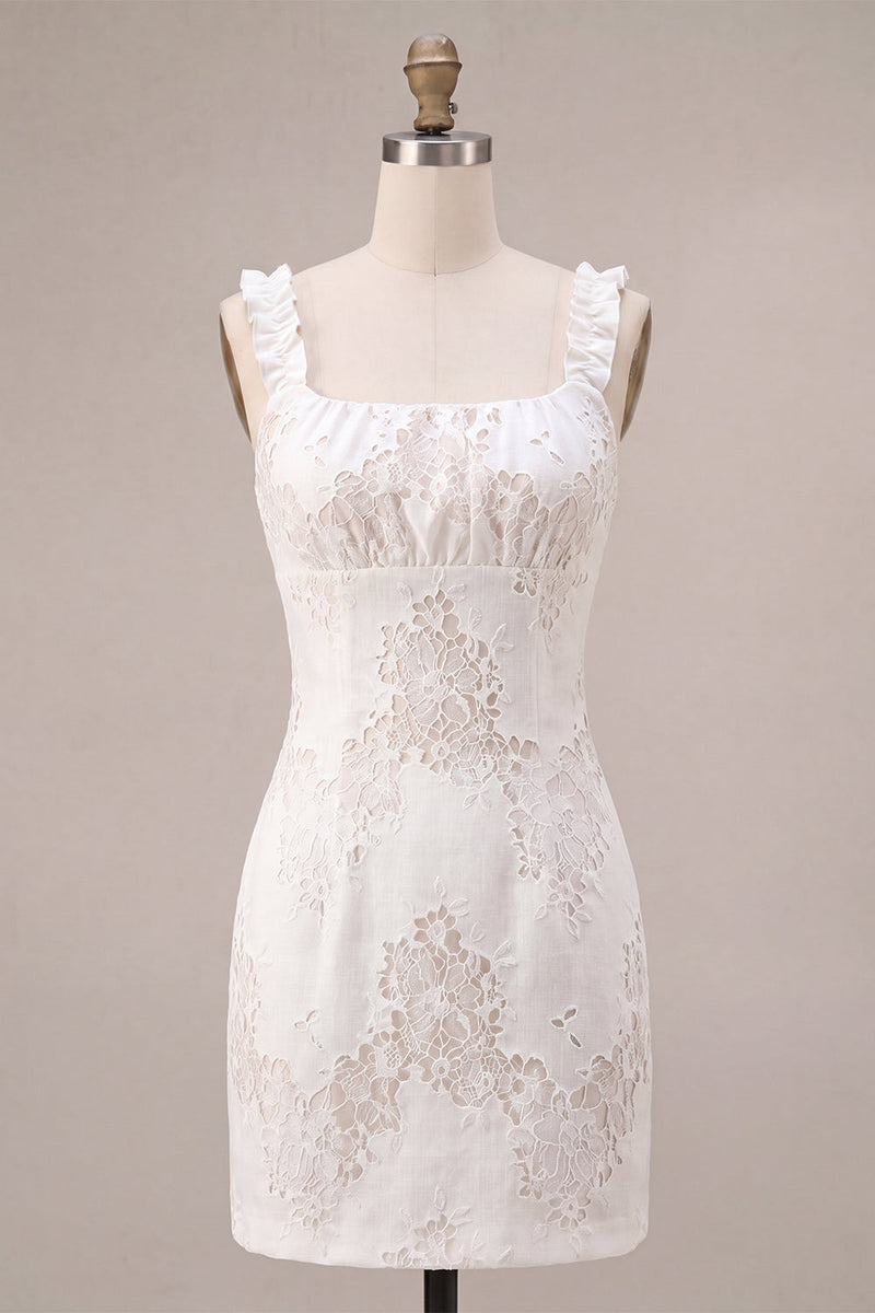 Load image into Gallery viewer, White Tight Square Neck Short Graduation Dress