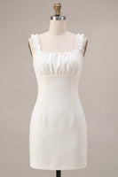Load image into Gallery viewer, White Tight Square Neck Short Graduation Dress