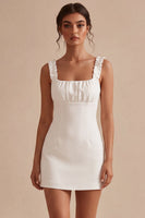 Load image into Gallery viewer, White Tight Square Neck Short Graduation Dress