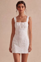 Load image into Gallery viewer, White Tight Square Neck Short Graduation Dress