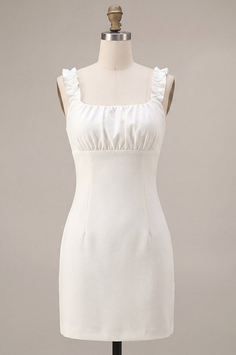 Load image into Gallery viewer, White Tight Square Neck Short Graduation Dress
