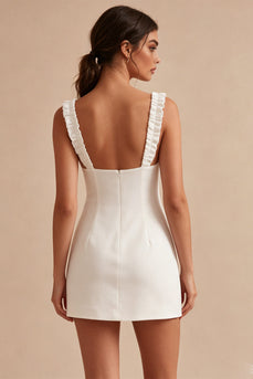 White Tight Square Neck Short Graduation Dress