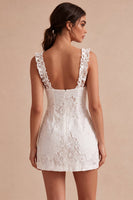 Load image into Gallery viewer, White Tight Square Neck Short Graduation Dress