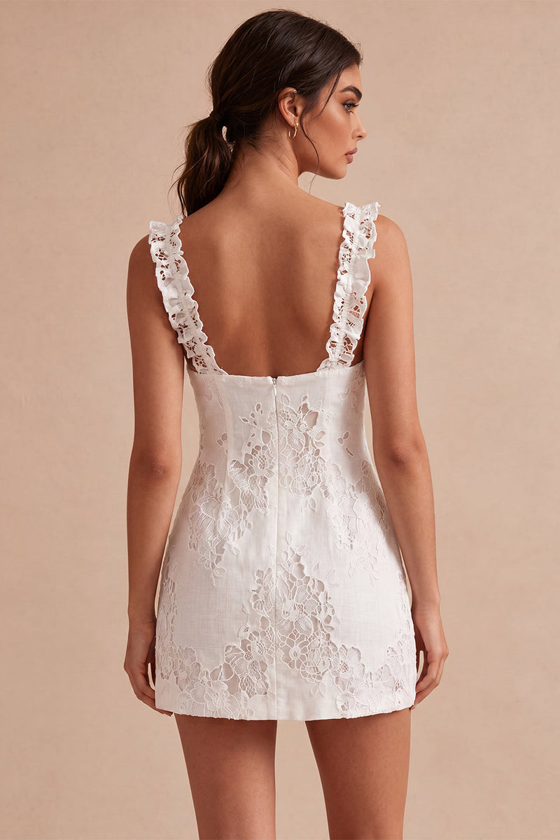 Load image into Gallery viewer, White Tight Square Neck Short Graduation Dress
