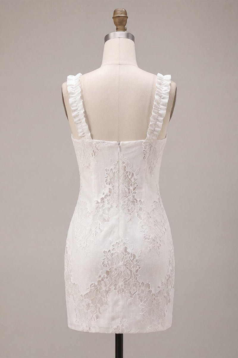 Load image into Gallery viewer, White Tight Square Neck Short Graduation Dress