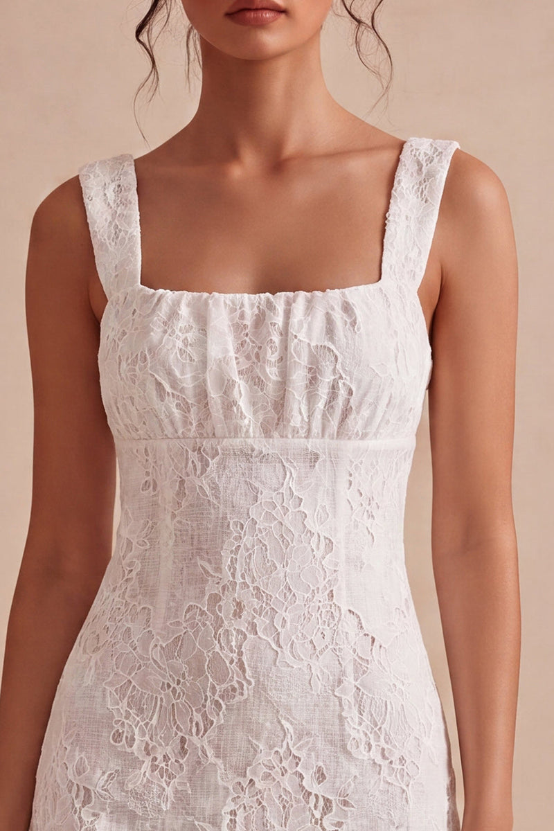 Load image into Gallery viewer, White Tight Square Neck Short Graduation Dress
