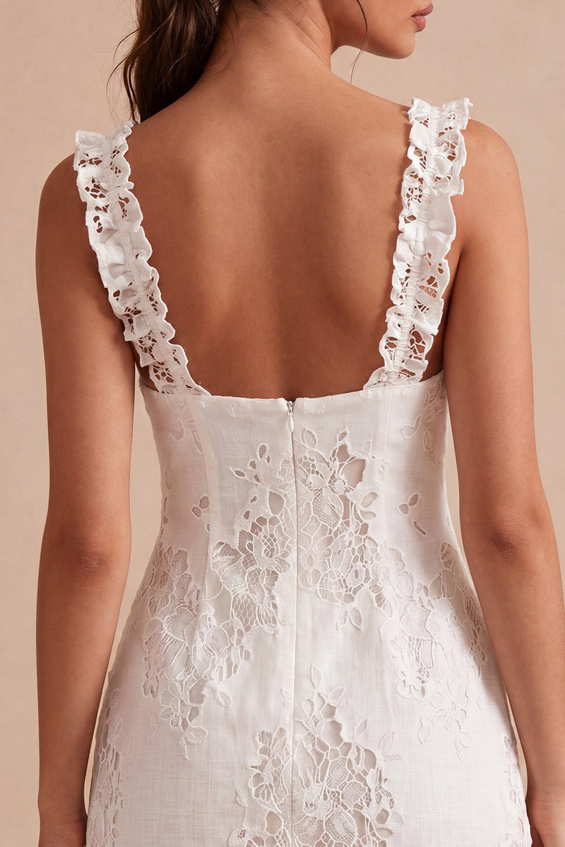 Load image into Gallery viewer, White Tight Square Neck Short Graduation Dress