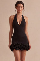 Load image into Gallery viewer, White Tight Halter Neck Short Graduation Dress with 3D Flowers