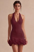 Load image into Gallery viewer, White Tight Halter Neck Short Graduation Dress with 3D Flowers