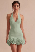 Load image into Gallery viewer, White Tight Halter Neck Short Graduation Dress with 3D Flowers