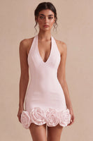 Load image into Gallery viewer, White Tight Halter Neck Short Graduation Dress with 3D Flowers