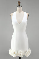 Load image into Gallery viewer, White Tight Halter Neck Short Graduation Dress with 3D Flowers