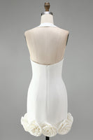 Load image into Gallery viewer, White Tight Halter Neck Short Graduation Dress with 3D Flowers
