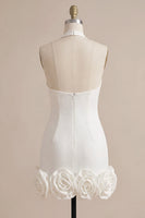 Load image into Gallery viewer, White Tight Halter Neck Short Graduation Dress with 3D Flowers