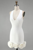 Load image into Gallery viewer, White Tight Halter Neck Short Graduation Dress with 3D Flowers