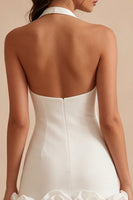 Load image into Gallery viewer, White Tight Halter Neck Short Graduation Dress with 3D Flowers