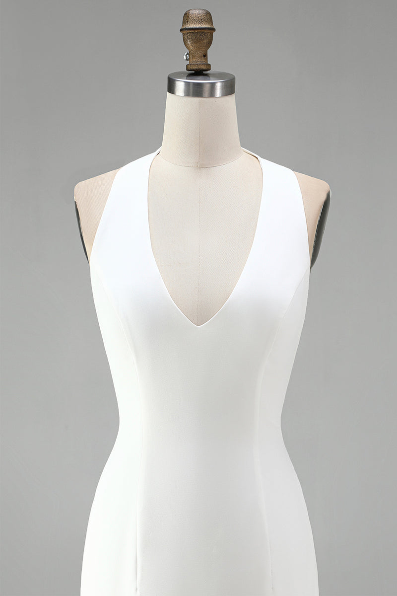 Load image into Gallery viewer, White Tight Halter Neck Short Graduation Dress with 3D Flowers