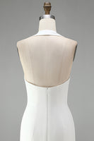 Load image into Gallery viewer, White Tight Halter Neck Short Graduation Dress with 3D Flowers