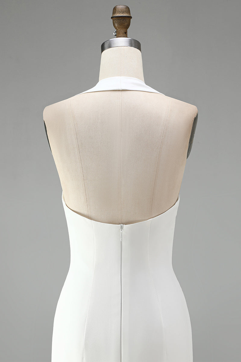 Load image into Gallery viewer, White Tight Halter Neck Short Graduation Dress with 3D Flowers