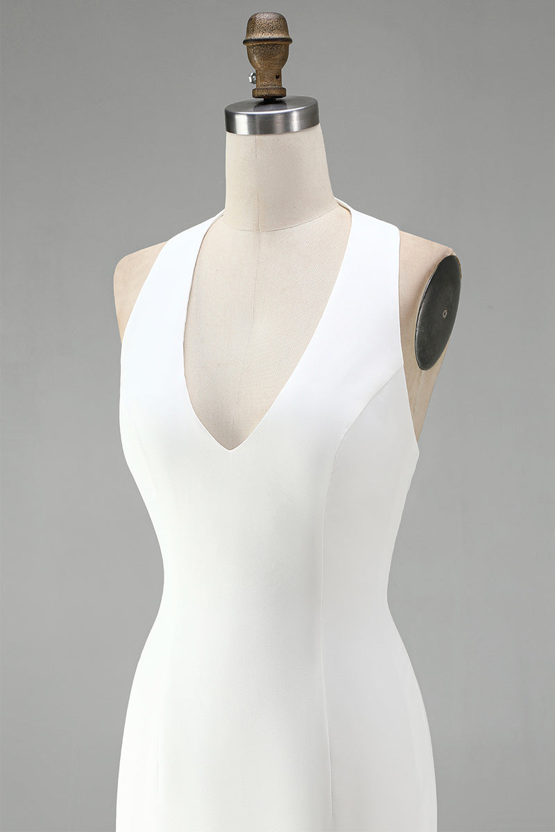 Load image into Gallery viewer, White Tight Halter Neck Short Graduation Dress with 3D Flowers