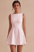 Load image into Gallery viewer, White Boat Neck A-Line Satin Short Graduation Dress