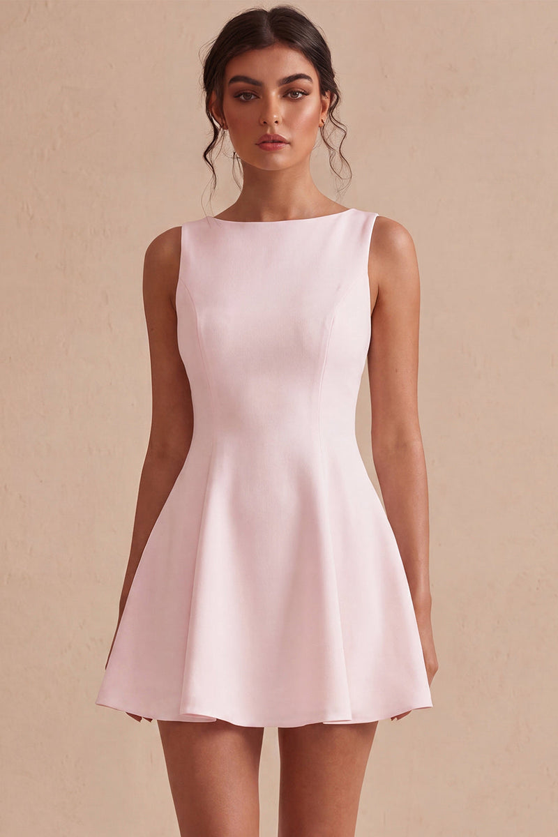 Load image into Gallery viewer, White Boat Neck A-Line Satin Short Graduation Dress