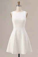 Load image into Gallery viewer, White Boat Neck A-Line Satin Short Graduation Dress