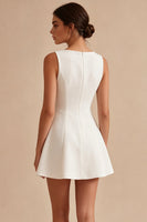 Load image into Gallery viewer, White Boat Neck A-Line Satin Short Graduation Dress