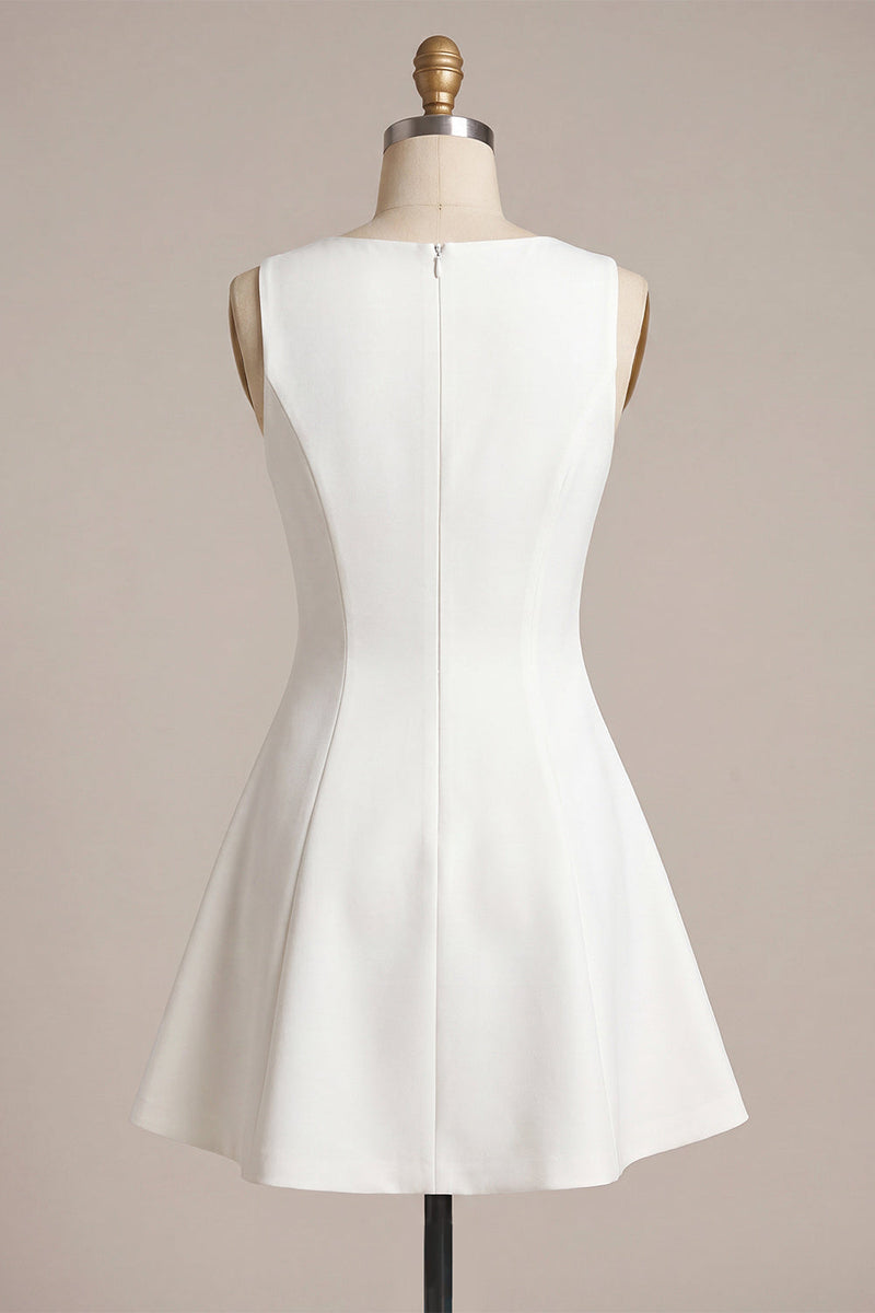 Load image into Gallery viewer, White Boat Neck A-Line Satin Short Graduation Dress
