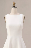 Load image into Gallery viewer, White Boat Neck A-Line Satin Short Graduation Dress