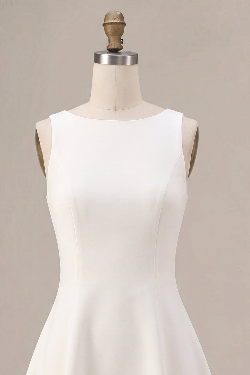Load image into Gallery viewer, White Boat Neck A-Line Satin Short Graduation Dress