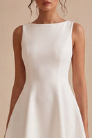 Load image into Gallery viewer, White Boat Neck A-Line Satin Short Graduation Dress