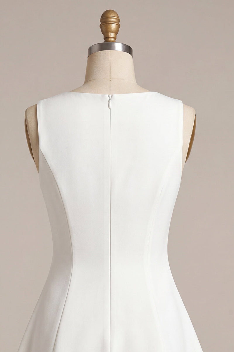 Load image into Gallery viewer, White Boat Neck A-Line Satin Short Graduation Dress