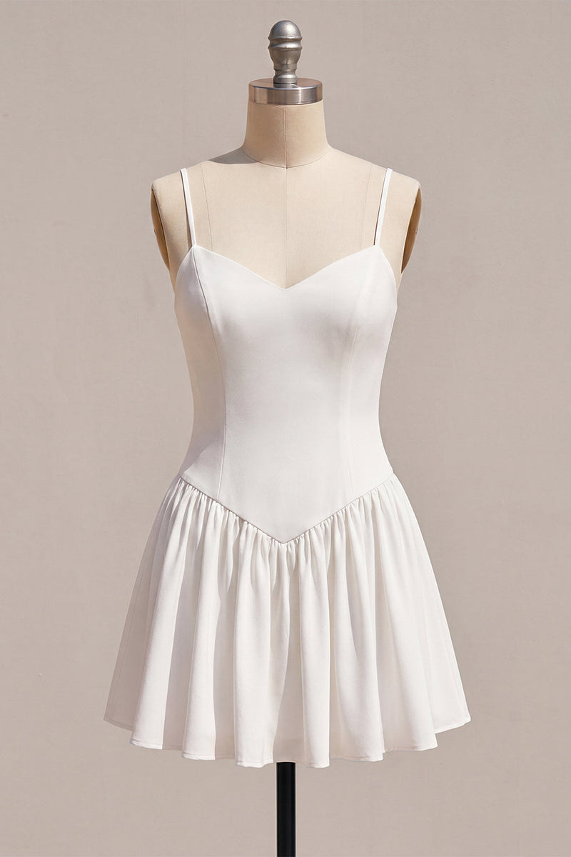 Load image into Gallery viewer, White A-Line Spaghetti Straps Short Graduation Dress
