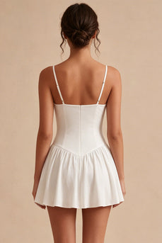 White A-Line Spaghetti Straps Short Graduation Dress