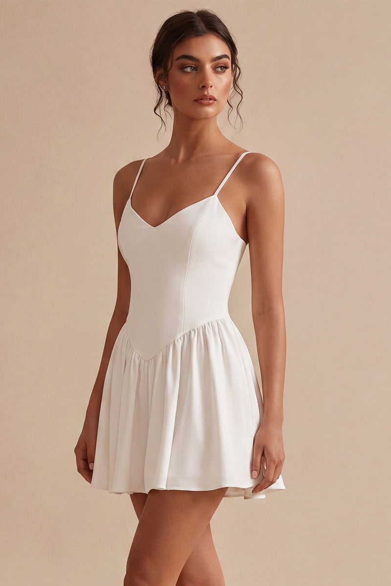 Load image into Gallery viewer, White A-Line Spaghetti Straps Short Graduation Dress