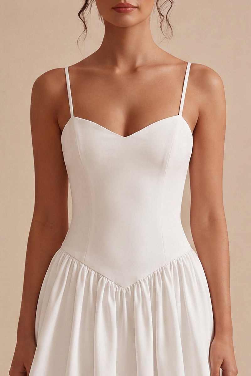 Load image into Gallery viewer, White A-Line Spaghetti Straps Short Graduation Dress