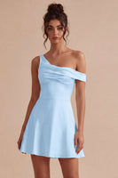 Load image into Gallery viewer, White A-Line One Shoulder Short Graduation Dress